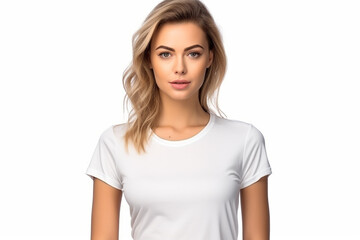 Fototapeta premium Woman in White Tshirt Mockup created with Generative AI