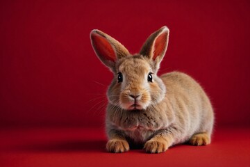 rabbit on red background, copy space