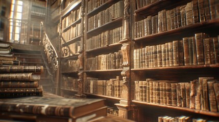 Obraz premium Vast Collection of Books in Historic Library