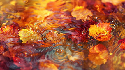 Fototapeta na wymiar A symphony of autumn colors in a fluid composition, where amber, gold, and burgundy blend like fallen leaves on the surface of a moving stream, abstract background