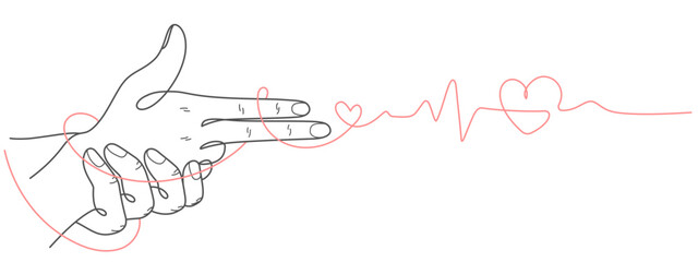 love with heart beat line art vector illustration. valentine's day decoration design - obrazy, fototapety, plakaty