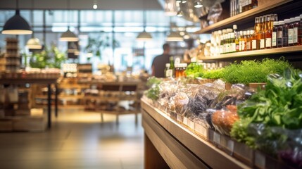 Fototapeta na wymiar Modern Supermarket Interior with Fresh Produce Display