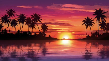 Fototapeta na wymiar palm tropical ocean background illustration waves sand, surf coral, island vacation palm tropical ocean background