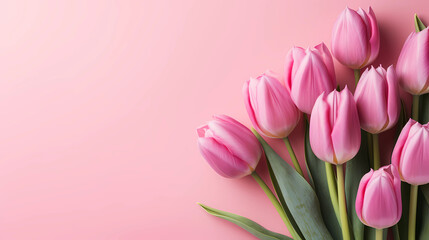pink tulips, bouquet of tulips on pink background, mothers day, Valentines day 