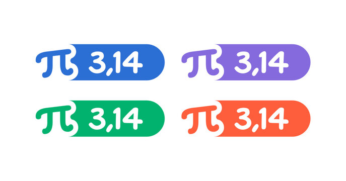blue pi symbol and pi number. lilac pi symbol and pi number. green pi symbol and pi number. orange pi symbol and pi number