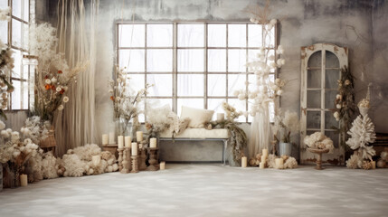 Blank canvas of a soft indoor window curtain photo backdrop, offering endless possibilities for your creative projects and designs