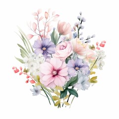 Esthetic arrangement of a bouquet of wildflowers in watercolor