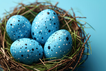 Naklejka na ściany i meble Background, eggs and color for holiday, vacation and easter season with color, chocolate and celebration. Nest, banner and decoration in abstract for creative wallpaper, advertisement and art.