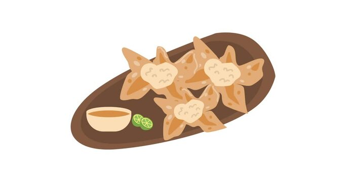 animation batagor is a typical Indonesian snack, food made from flour, usually served with peanut sauce