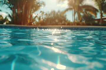 Sunlight filtering through the water creates a mesmerizing effect in the pool. Ideal for illustrating the tranquility and beauty of a swimming pool setting