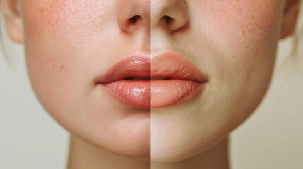 Obraz premium A detailed close-up shot of a woman's face with natural freckles. Suitable for beauty, skincare, and natural beauty concepts