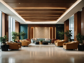 Modern reception area lobby area interior design, 3d rendering