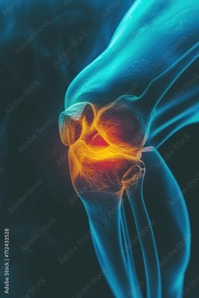 Poster A close-up view of a person's knee joint, with a specific focus on the highlighted area.