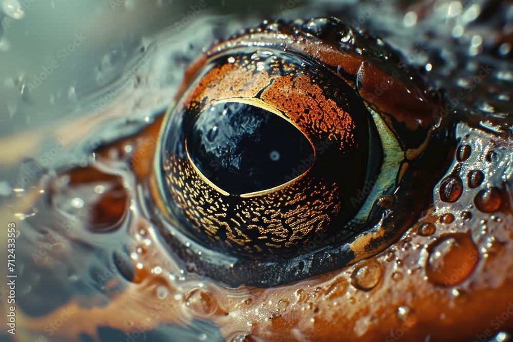 Aufkleber a close up view of a frog's eye in water. can be used to illustrate the intricate details of nature 