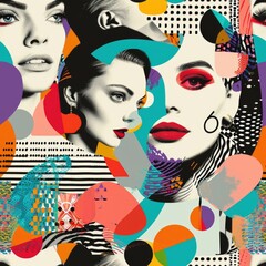 Vibrant Modern Fashion Pop Art Collage Pattern.