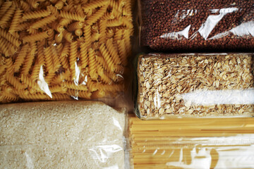 Food products in a cardboard box, close-up