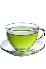 A simple and refreshing cup of green tea resting on a saucer. Suitable for various uses
