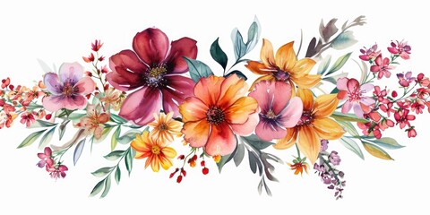 A beautiful watercolor painting of flowers on a white background. Ideal for adding a touch of color and elegance to any design project
