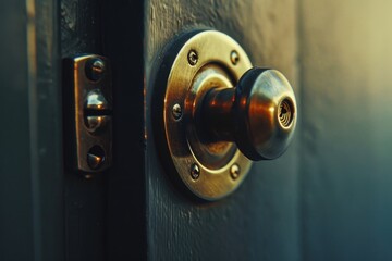 A close-up view of a door handle on a wooden door. This image can be used to showcase craftsmanship, interior design, or home improvement projects
