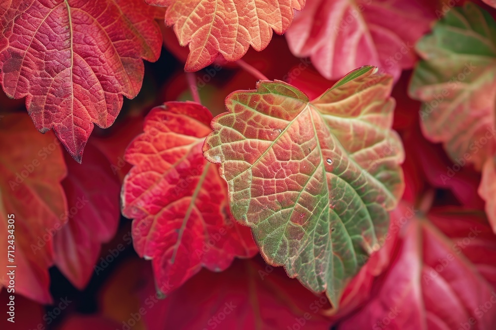 Poster A close-up view of a plant with vibrant red leaves. This image can be used to add a pop of color and nature to any project