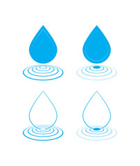 blue water drops and water rings. water drops set