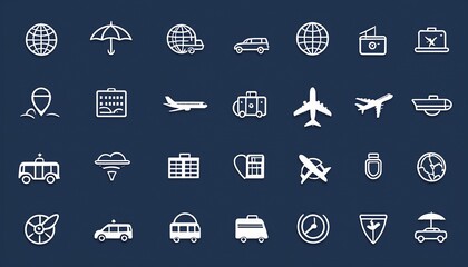 Plane, Map, and Insurance: Travel Icon Set in Vector