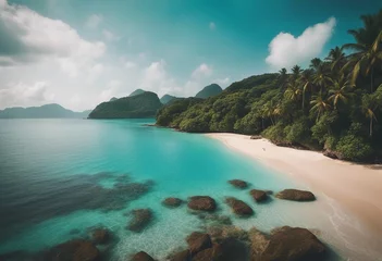 Fotobehang Beautiful tropical island sea beach landscape turquoise ocean water © ArtisticLens
