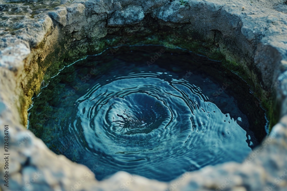 Poster a picture of a small pool of water in a rocky area. this image can be used to depict a serene natura