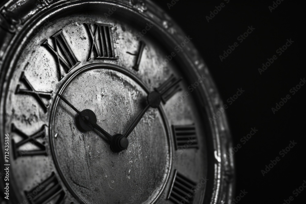 Aufkleber A detailed close-up of a clock with traditional Roman numerals. Ideal for illustrating time management and punctuality concepts