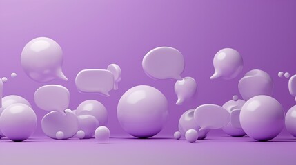 Set of 3D white chat bubble symbols on a violet backdrop.