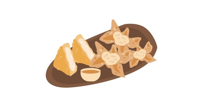 batagor is a typical Indonesian snack, food made from flour, with peanut sauce animation
