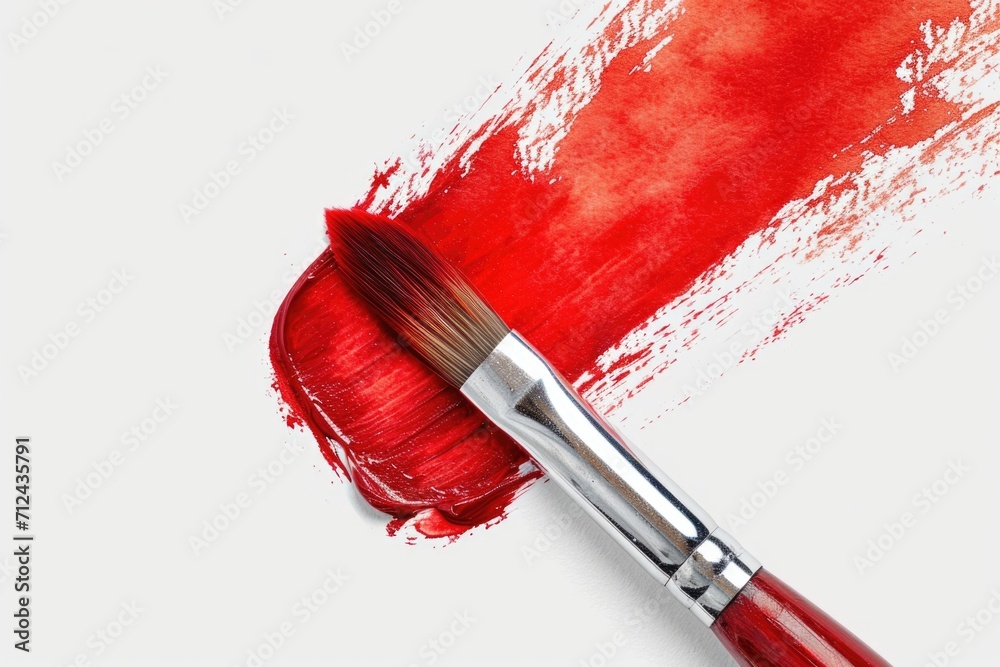 Poster a paintbrush with red paint on a white surface. ideal for creative projects and artistic concepts