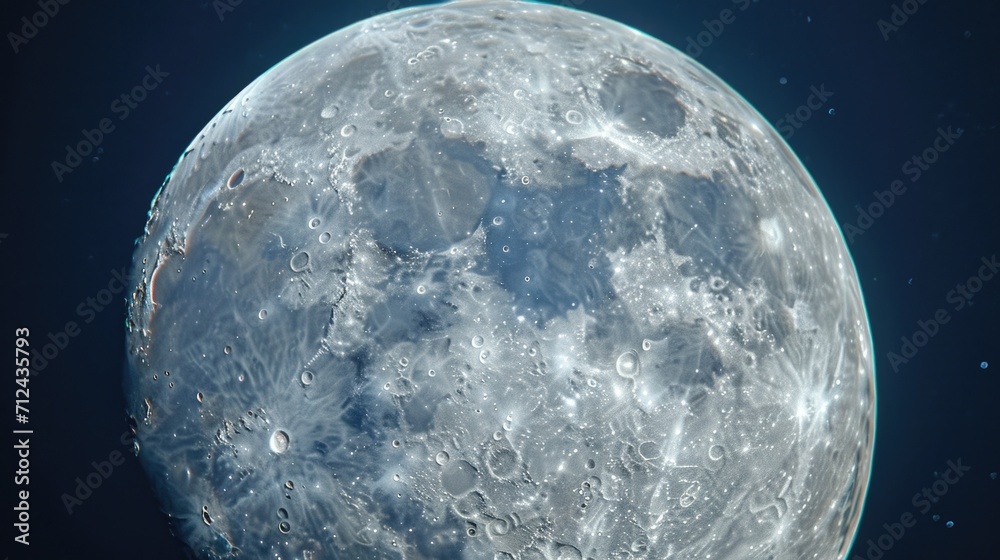 Poster a close up view of the moon against a blue sky. this image can be used for various purposes