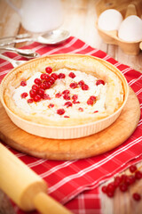 Delicious dessert with cottage cheese on table