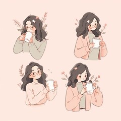 Coffee Delight: Women Enjoying a Cozy Break Illustration