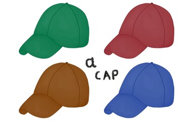 A monocolor cap set. watercolor style. Isolated on white background