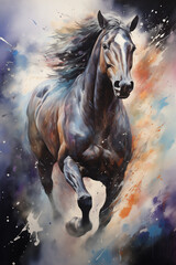  painting of horse in motion on canvas background.