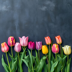 bouquet of tulips on a wooden background