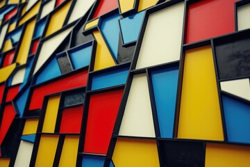 A close-up of a colorful wall with a clock. Can be used to depict time management, punctuality, or interior design