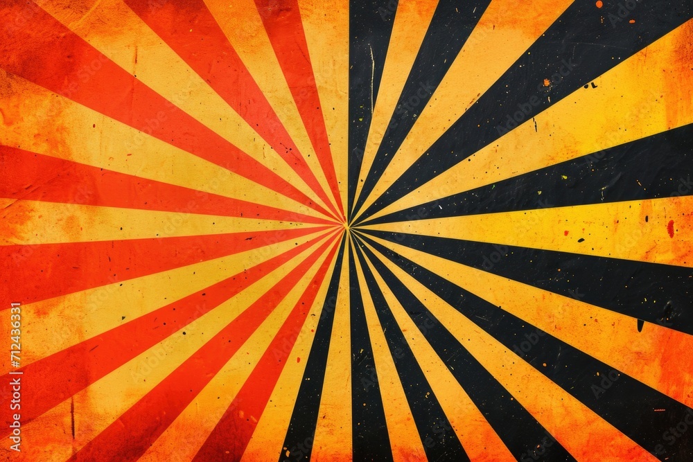 Poster A vibrant orange and black striped background with a striking sunburst design. Perfect for adding energy and visual interest to any project