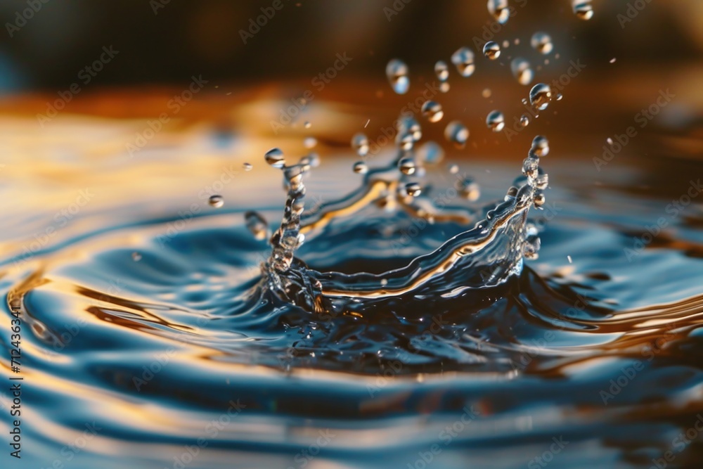 Poster a close-up view of a water drop in a pool. perfect for nature and water-themed designs