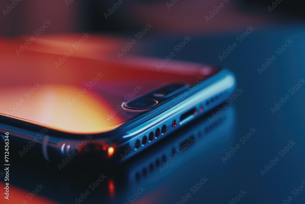 Aufkleber A close up of a cell phone placed on a table. Suitable for technology and communication concepts