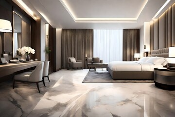 Fototapeta na wymiar modern bed room with marble floor 