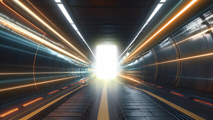 Abstract speed movement lines in tunnel .The door light line moves at a rapid speed through