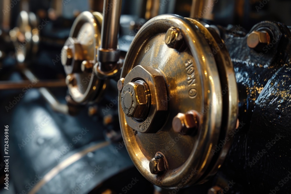 Aufkleber A detailed close-up of a machine with numerous knobs. This versatile image can be used to represent technology, engineering, control, or precision