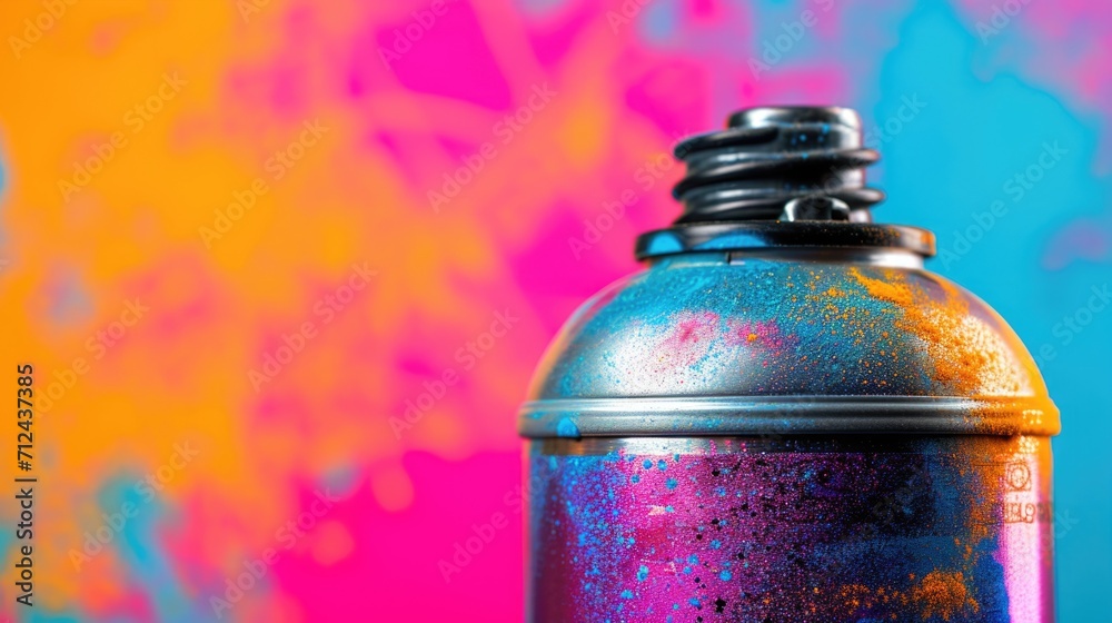 Poster A spray can standing on a vibrant and colorful background. This versatile image can be used for various purposes