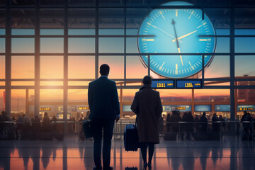 Delayed flight - Business People Airport Terminal Travel Departure Concept  - obrazy, fototapety, plakaty