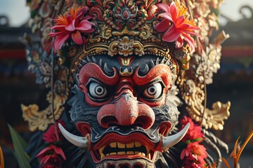 A close up view of a mask adorned with beautiful flowers. This image can be used for various purposes