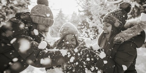 A group of people having fun and playing in the snow. Perfect for winter activities and outdoor adventures