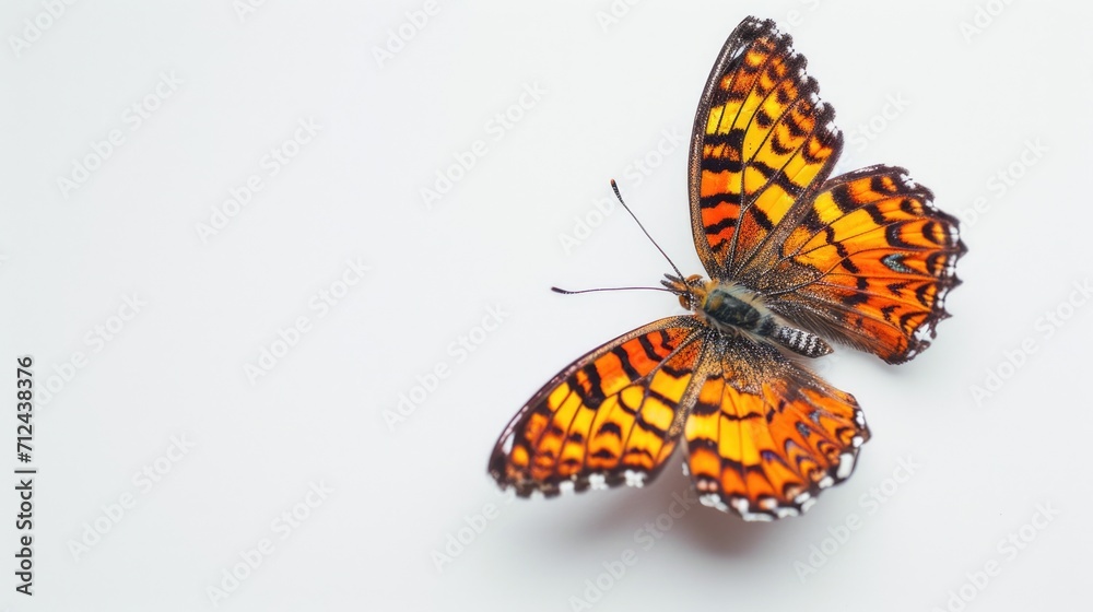 Poster A close-up view of a butterfly on a white surface. This image can be used for various purposes